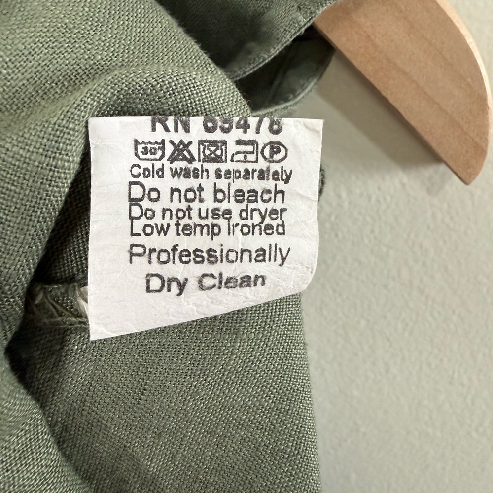 Terzo Millennio Linen Dress XL Green Made in Italy Sleeveless Tie Back Ruffle - Picture 5 of 9